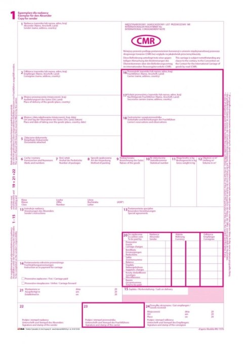 Międzynarodowy List przewozowy CMR 1 4 100k 10 egz UNI DRUKarnia